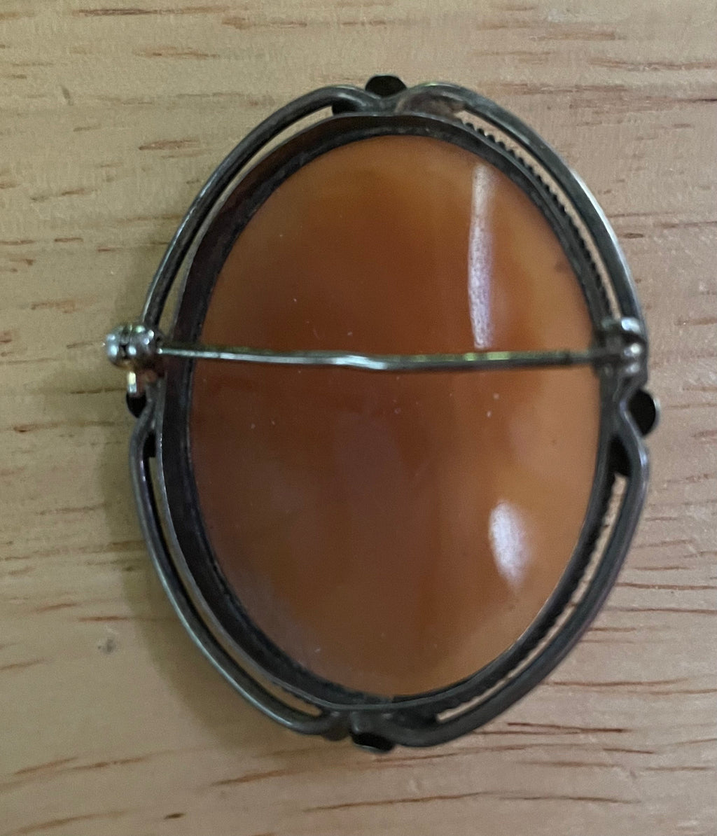Vintage Hand Carved Shell  Cameo Pin Sterling Silver Beautiful Face