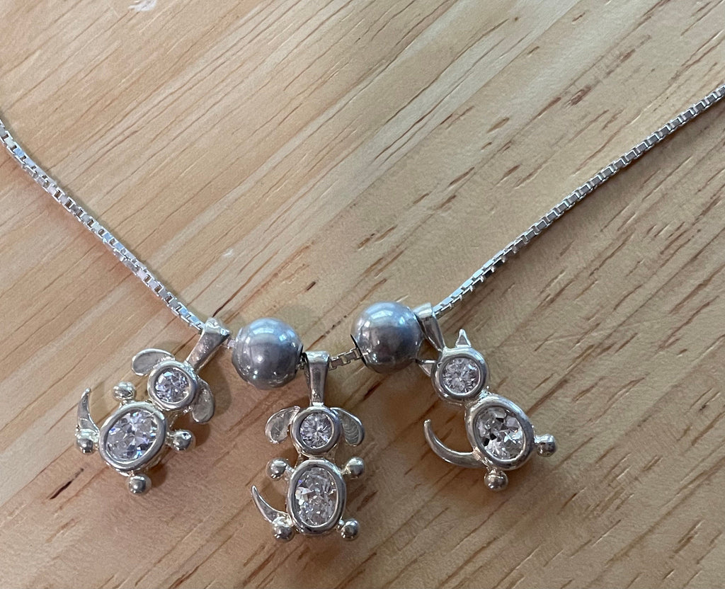 Sterling Silver Animal Lovers Necklace with 3 Topaz Dog and Cat Charms