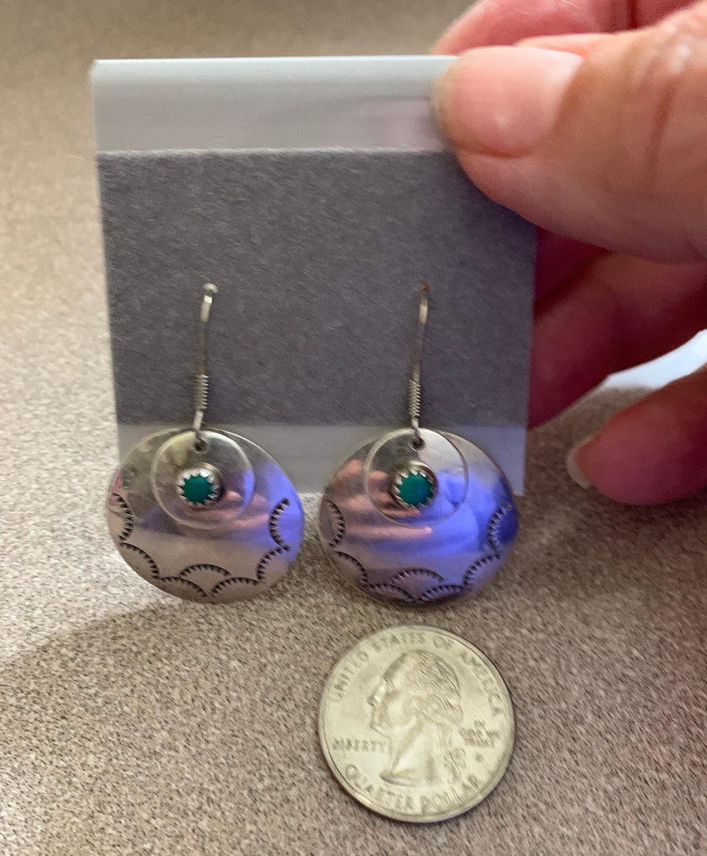 Beautiful Artist Signed Native American Sterling Silver Turquoise Earrings Signed JC