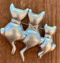 Large Vintage Signed Sterling Silver 3 Kitty Cats Brooch Pin