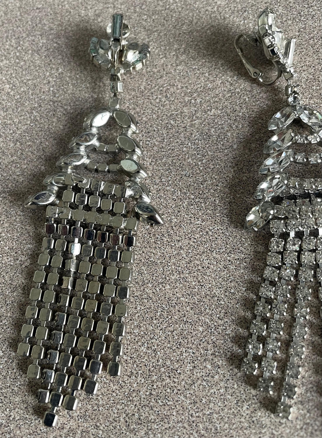 Stunning Antique Clear Rhinestone Christmas Tree Cascade Dangle Earrings