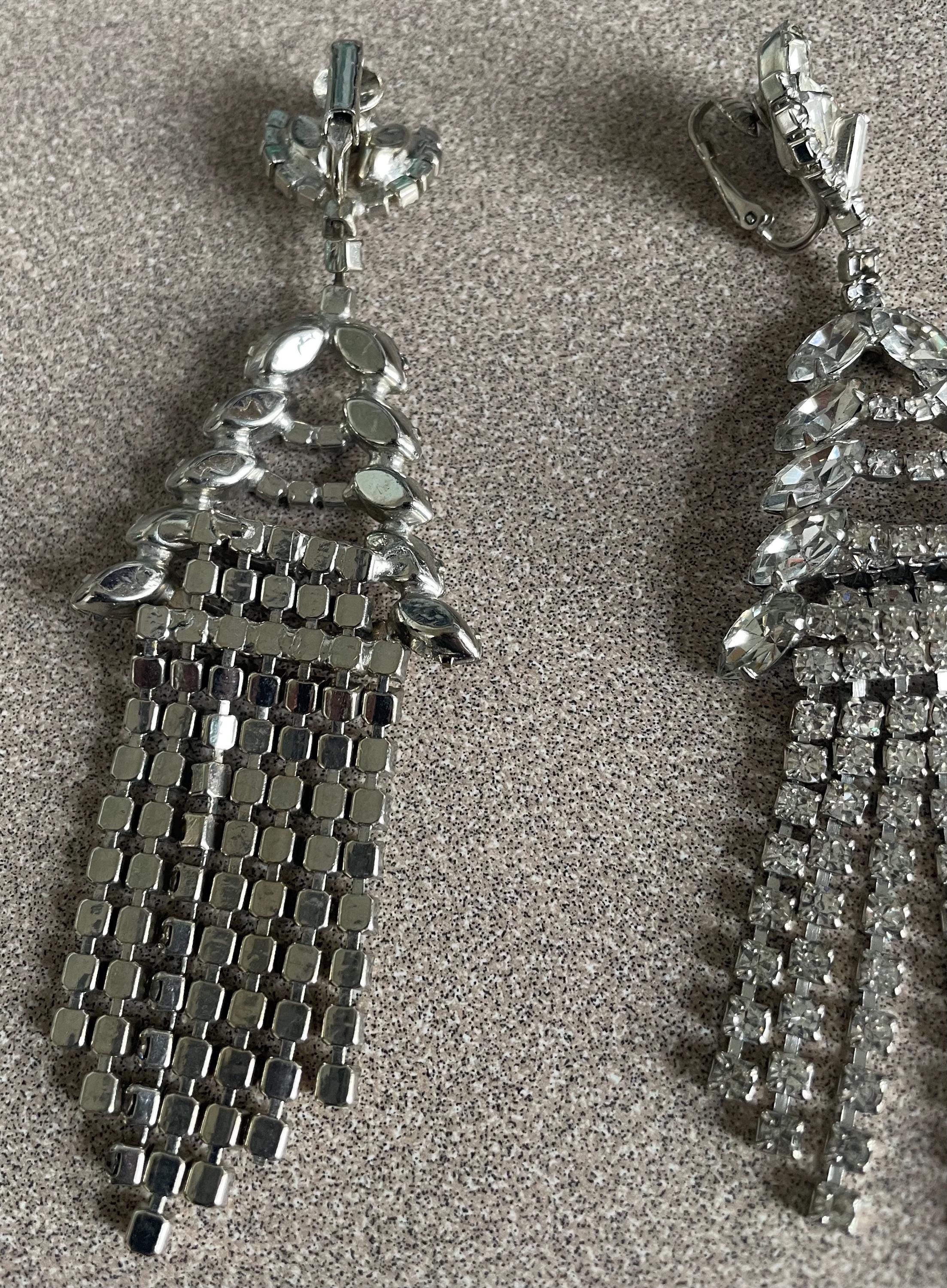 Stunning Antique Clear Rhinestone Christmas Tree Cascade Dangle Earrings