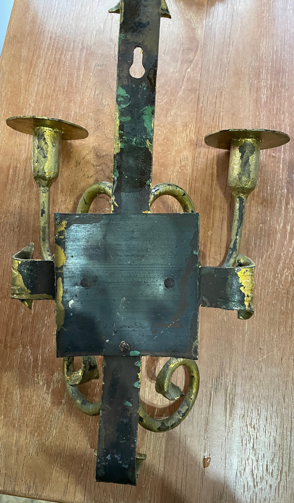 Huge Antique Wrought Iron Gothic Candle Wall Sconces Pair 2 Painted Gold