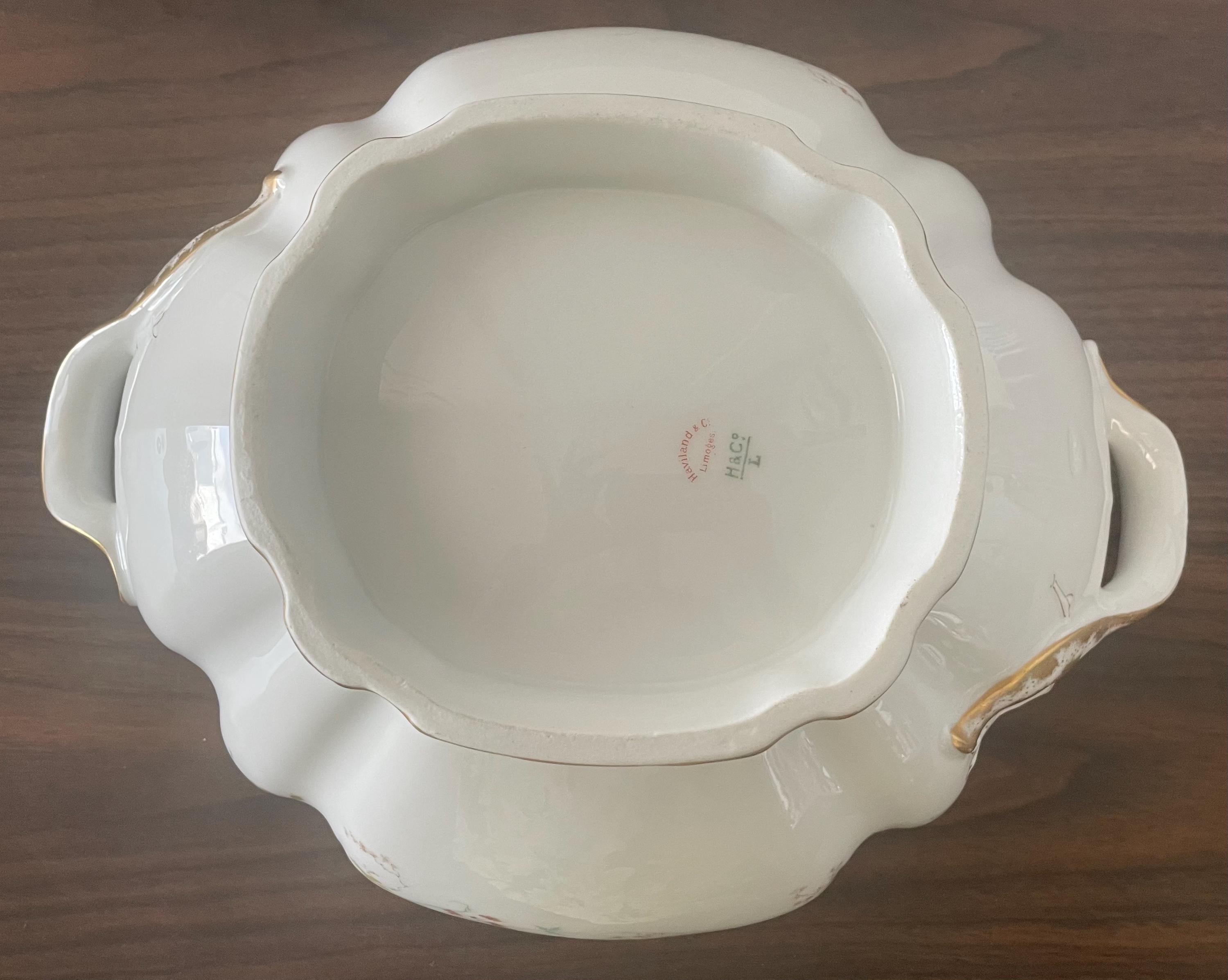 Floral Pattern Large Double Handled Haviland Limoges France Serving Bowl For Soup Fruit Hot Meals