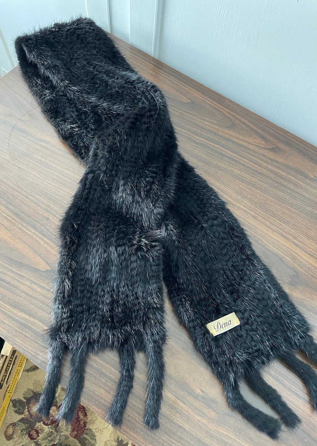DENA Furs Denmark 100% Genuine Brown Mink Fur Scarf Wrap Shawl 56" x 5 1/2"