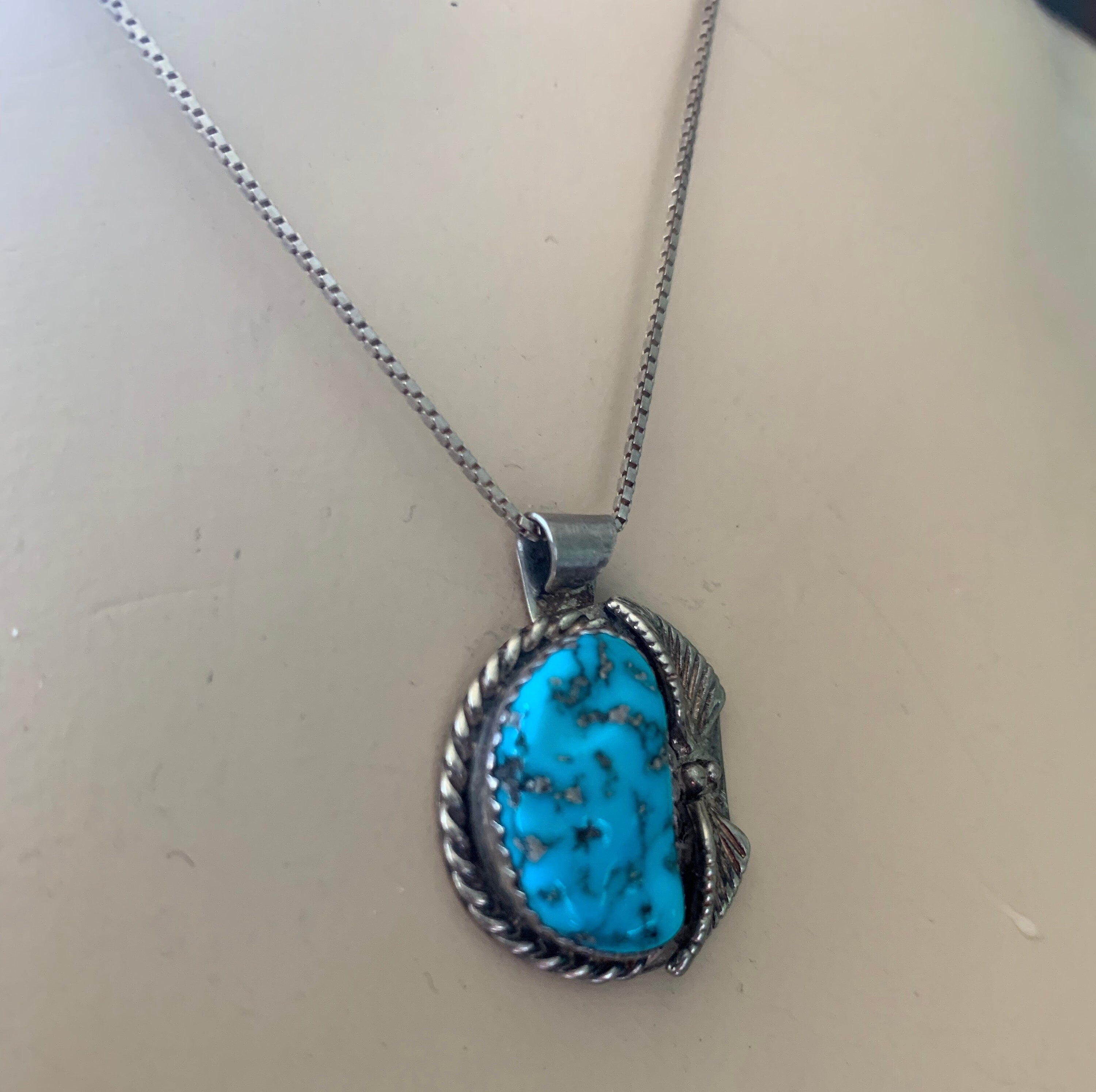 Signed DY Sterling Silver Native American Turquoise Necklace