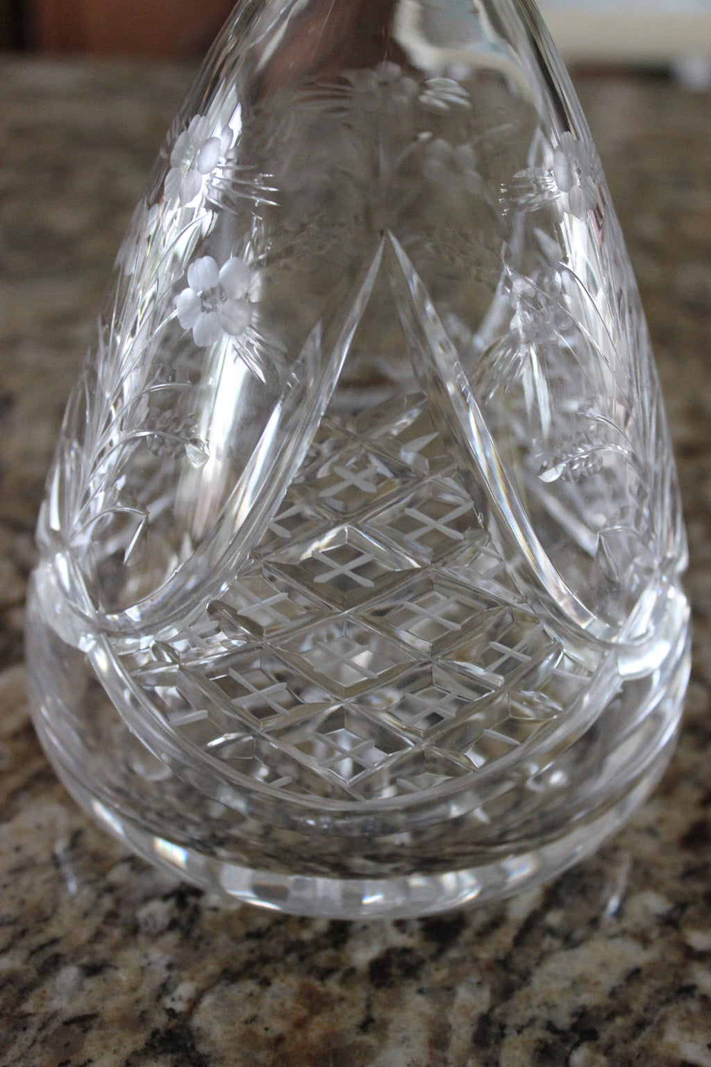 Stunning Vintage Heavy Cut Crystal Liquor Decanter with Etched Flowers Waterford