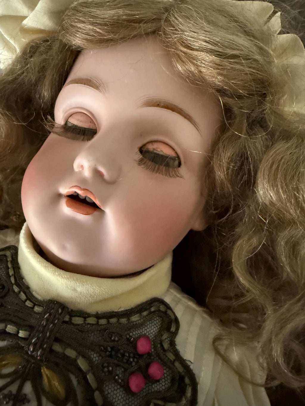Antique 25" German Kestner 154 DEP Doll with Antique Handmade Embellished Dress Sleep Eyes Open Mouth