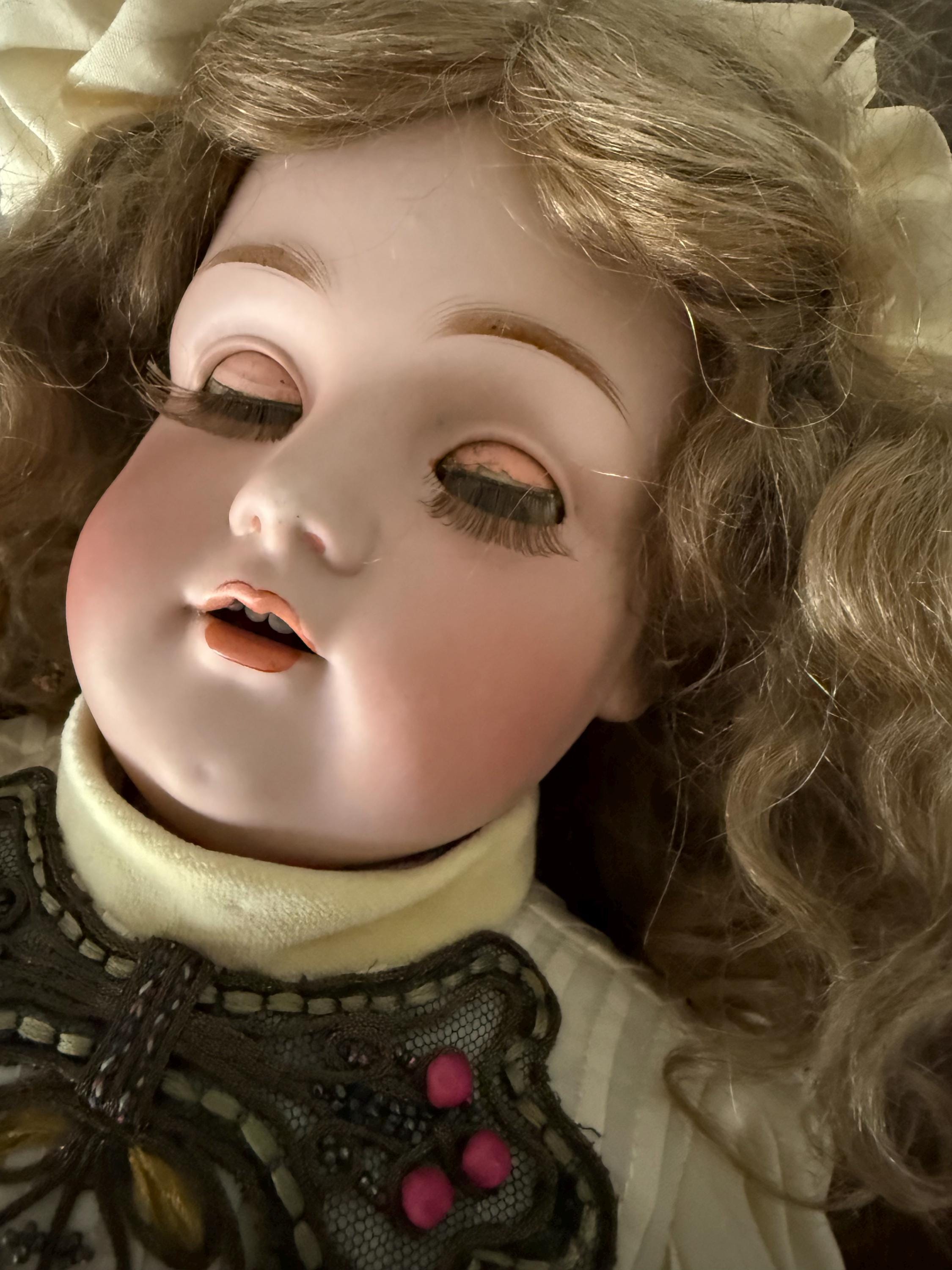 Antique 25" German Kestner 154 DEP Doll with Antique Handmade Embellished Dress Sleep Eyes Open Mouth