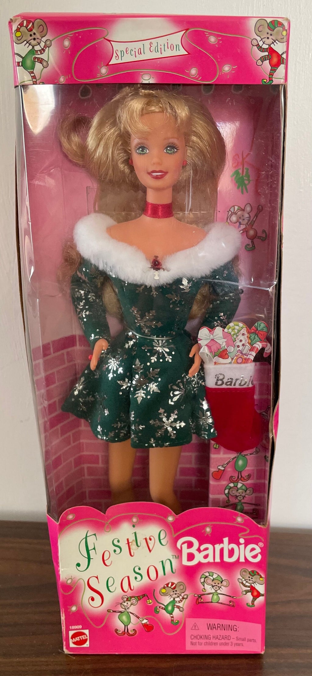 Vintage 1997 Festive Season Barbie Doll in the original box With Green Eyes Christmas