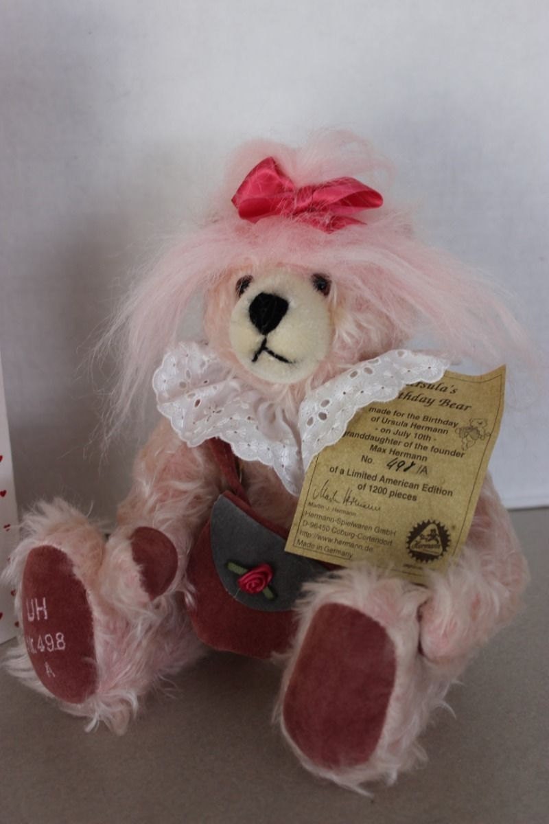 MIB 12" Hermann Pink Mohair Ursula's Birthday Bear Limited Edition w COA Germany