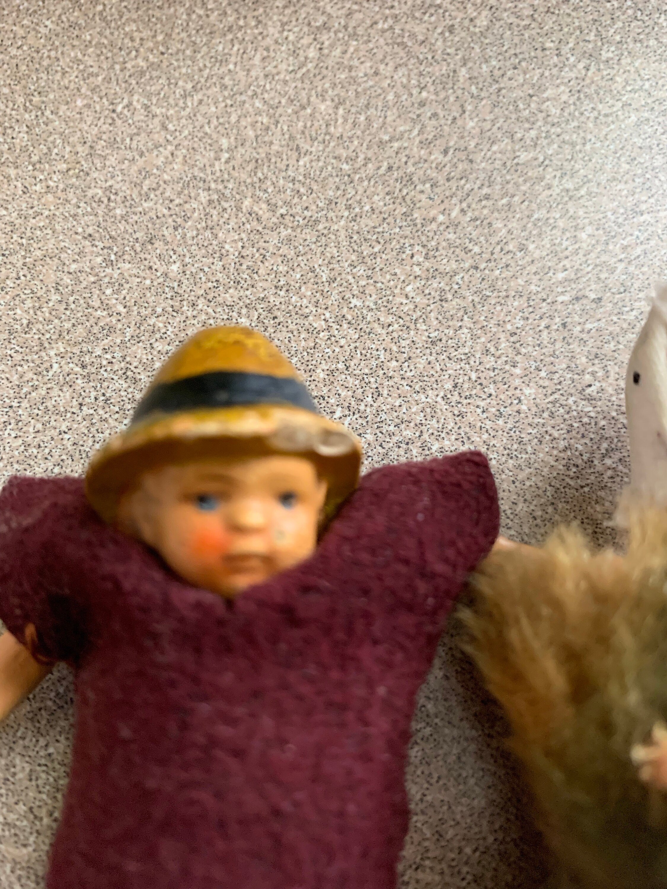 Antique Chalkware Dolls Pair with Jointed Arms Made in Germany