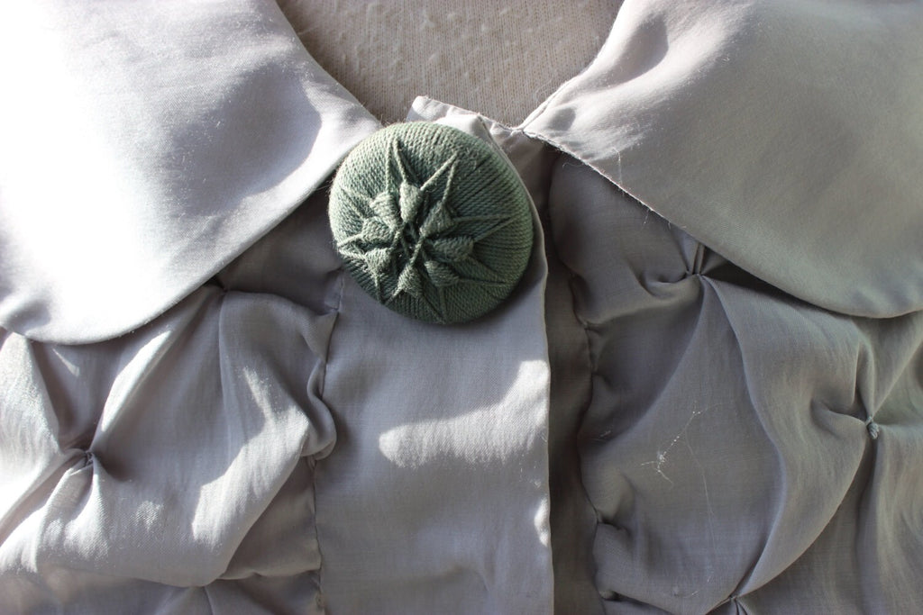 Vintage Formal Gray 100% Silk Pleated Blouse Shirt Top Fancy Unique Vintage Clothing