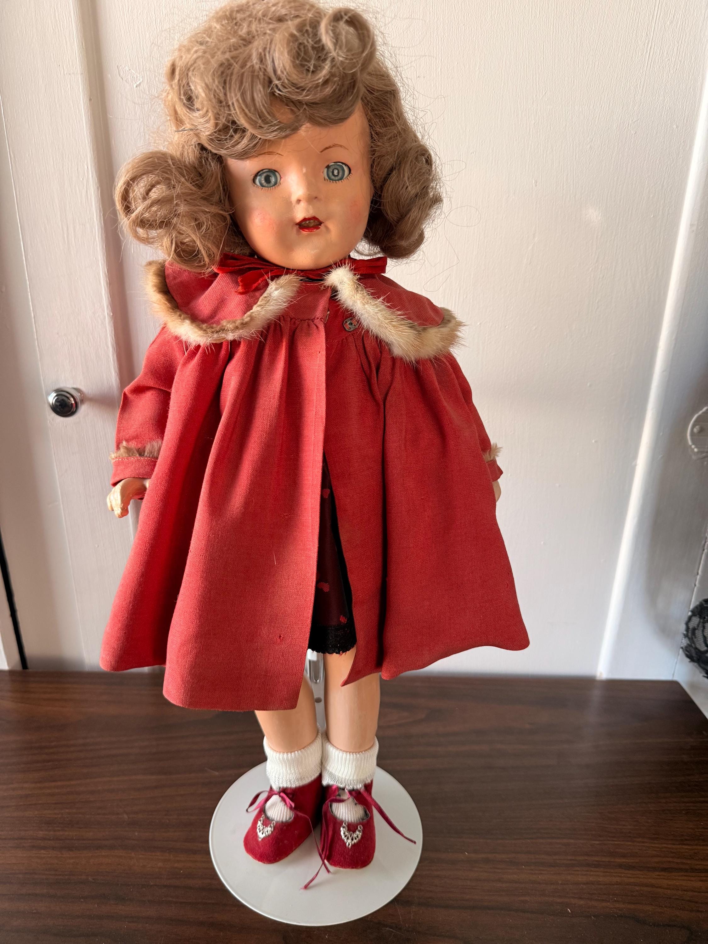 Rare Large 1930's Madame Alexander Princess Elizabeth Composition Doll with Original Red Fur Trimmed Coat