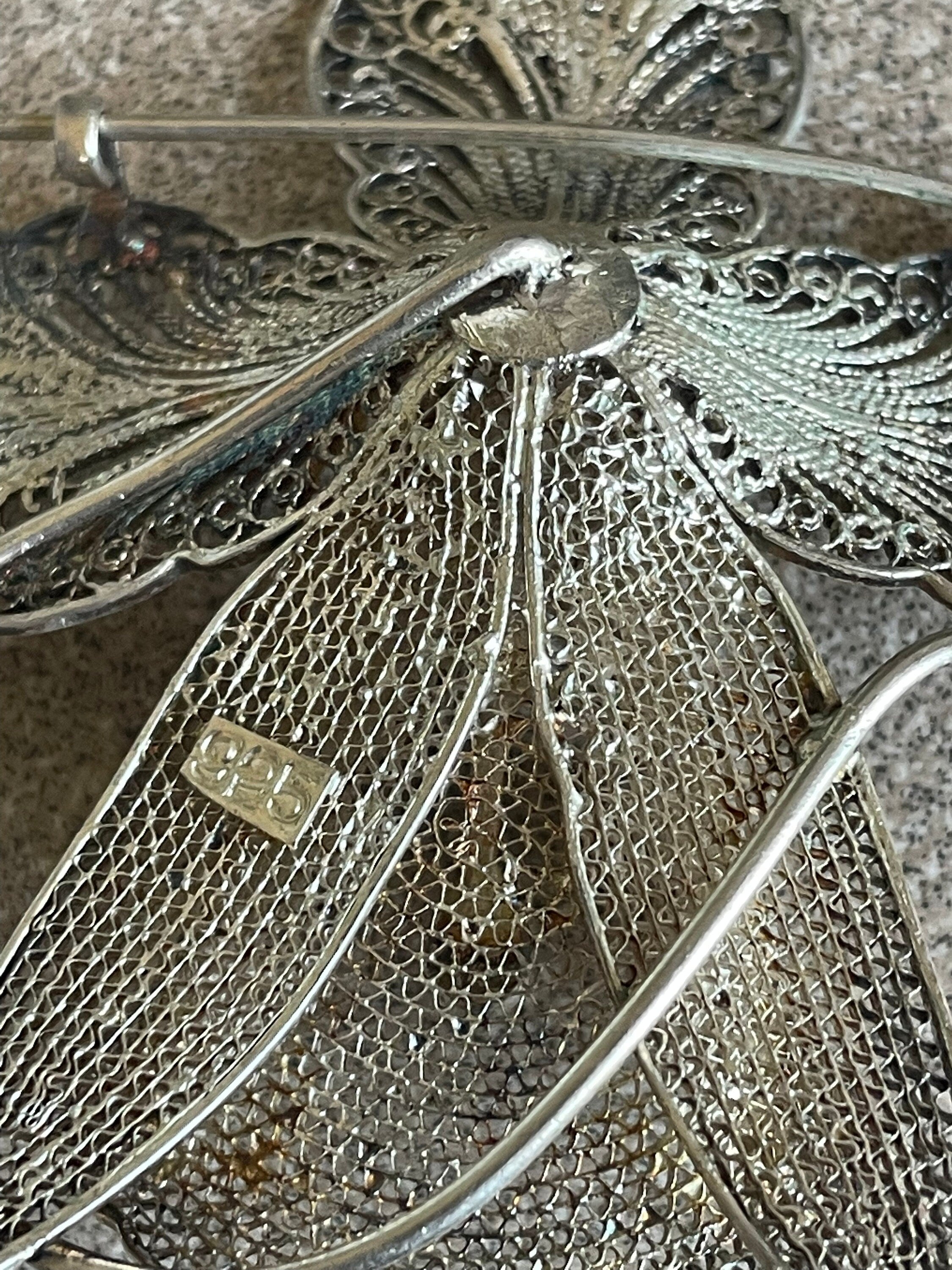 Large Antique Vintage Sterling Silver Filagree Orchid Brooch Pin Marked 925 Stunning Statement Piece