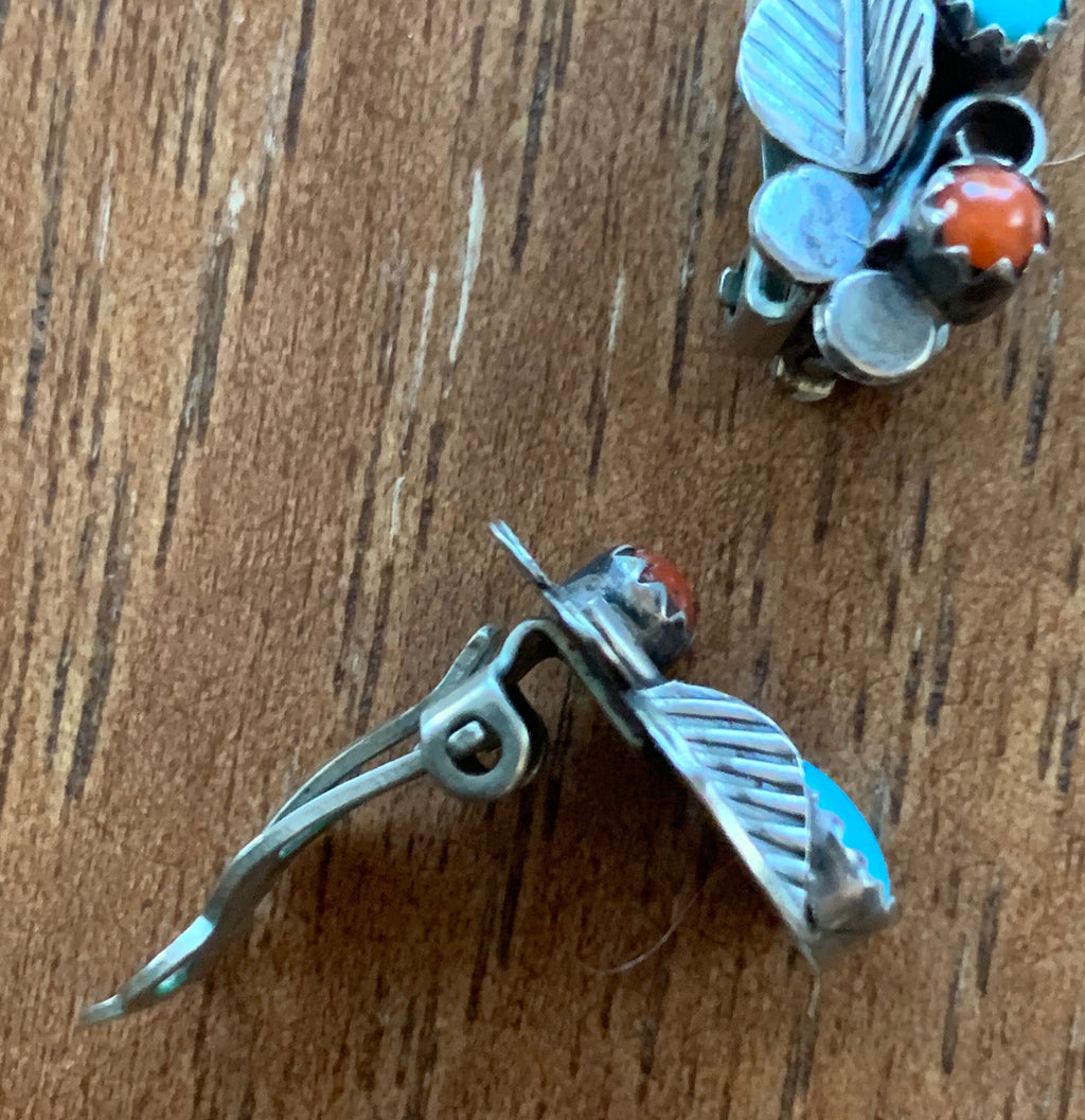 Beautiful Petite Native American Sterling Silver Turquoise Clip Earrings