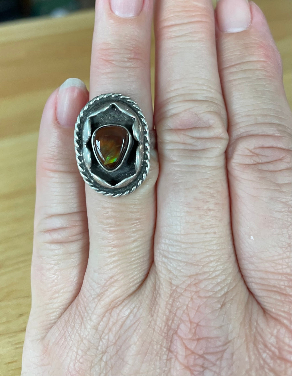 Beautiful Native American Sterling Silver and Fire Agate Ring Size 7