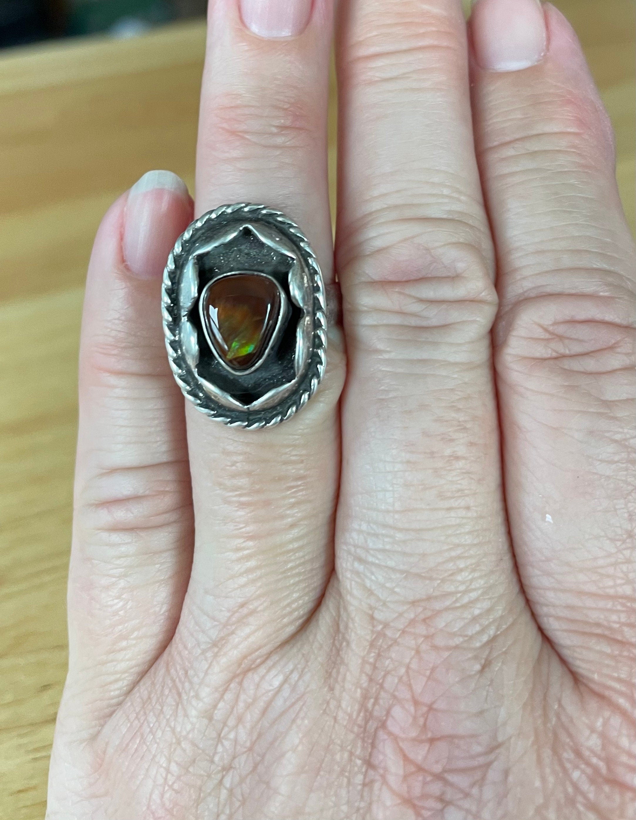 Beautiful Native American Sterling Silver and Fire Agate Ring Size 7