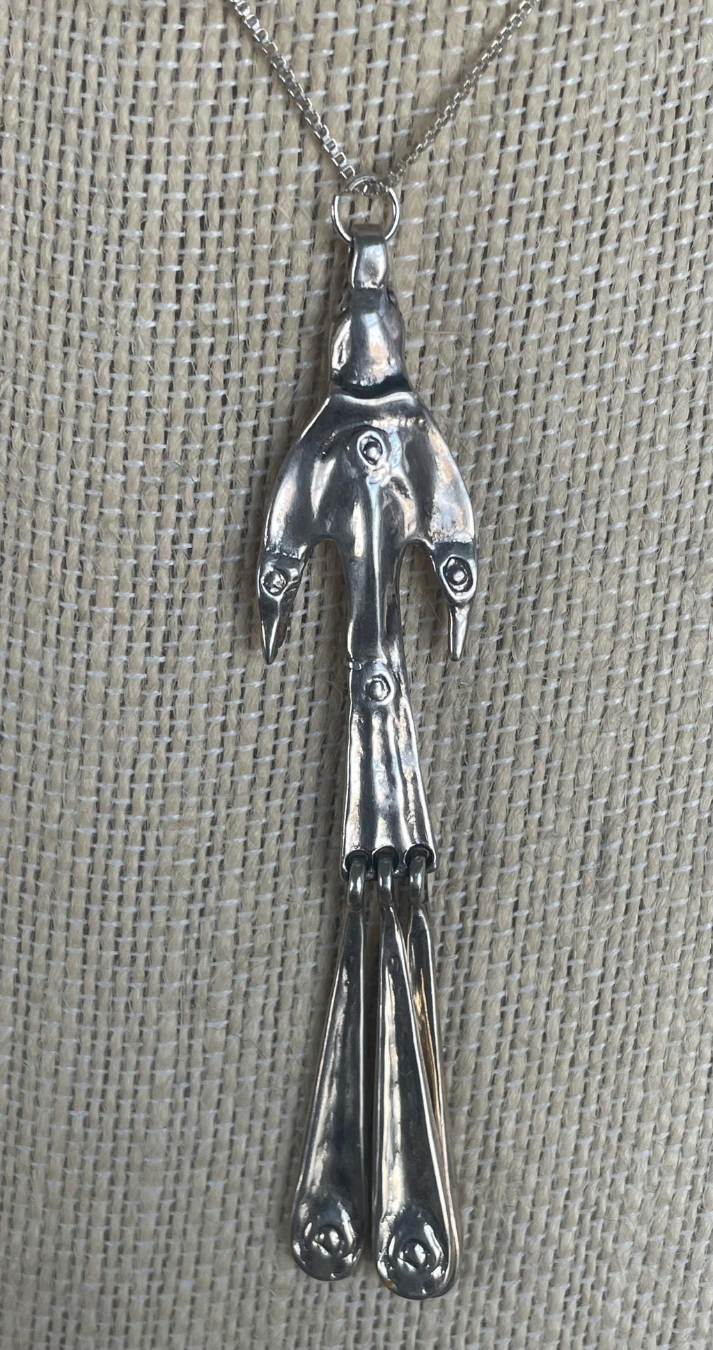 Beautiful Unique Heavy Sterling Silver Artist Signed Modernist Necklace Lelegian