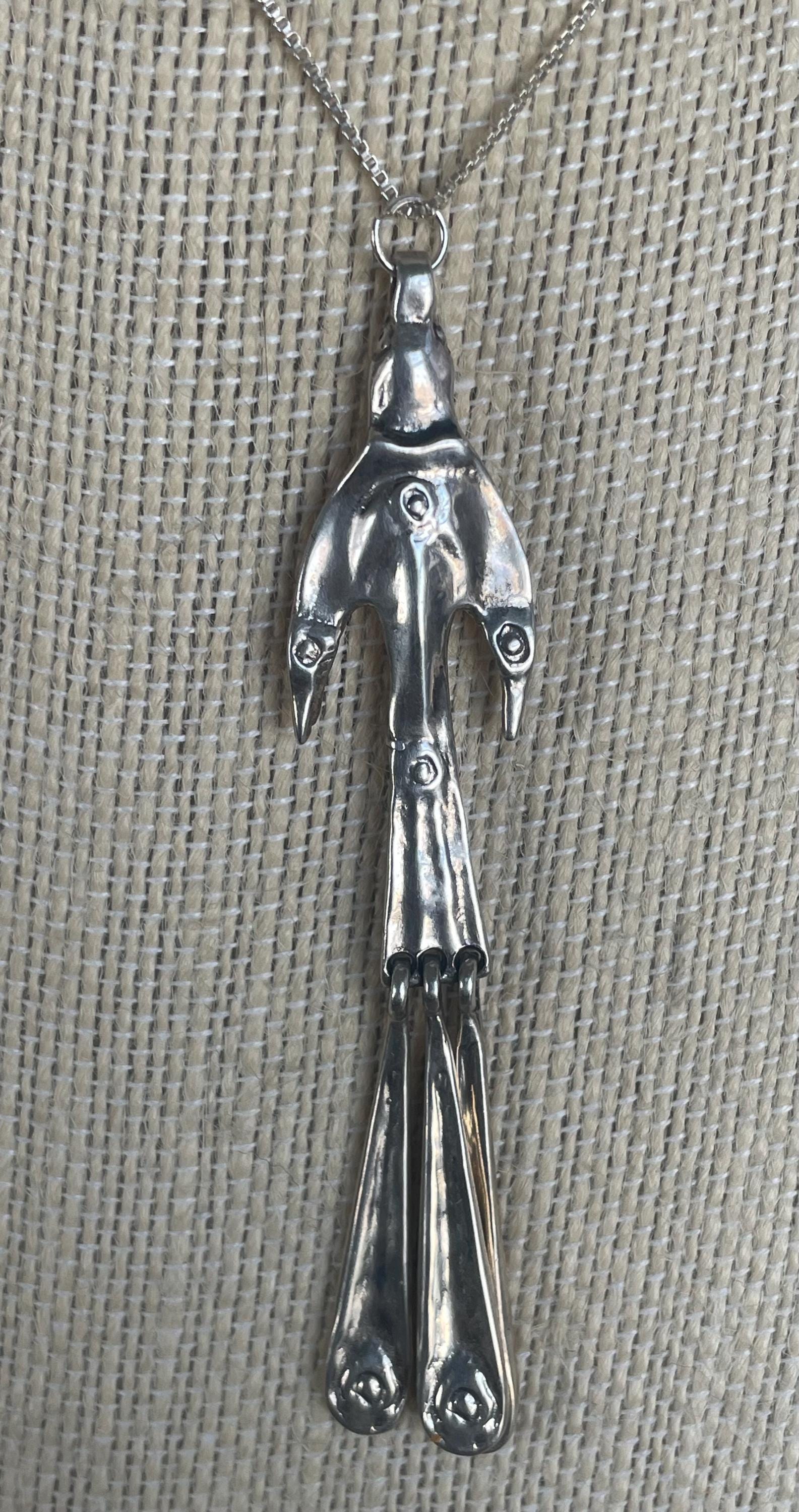 Beautiful Unique Heavy Sterling Silver Artist Signed Modernist Necklace Lelegian