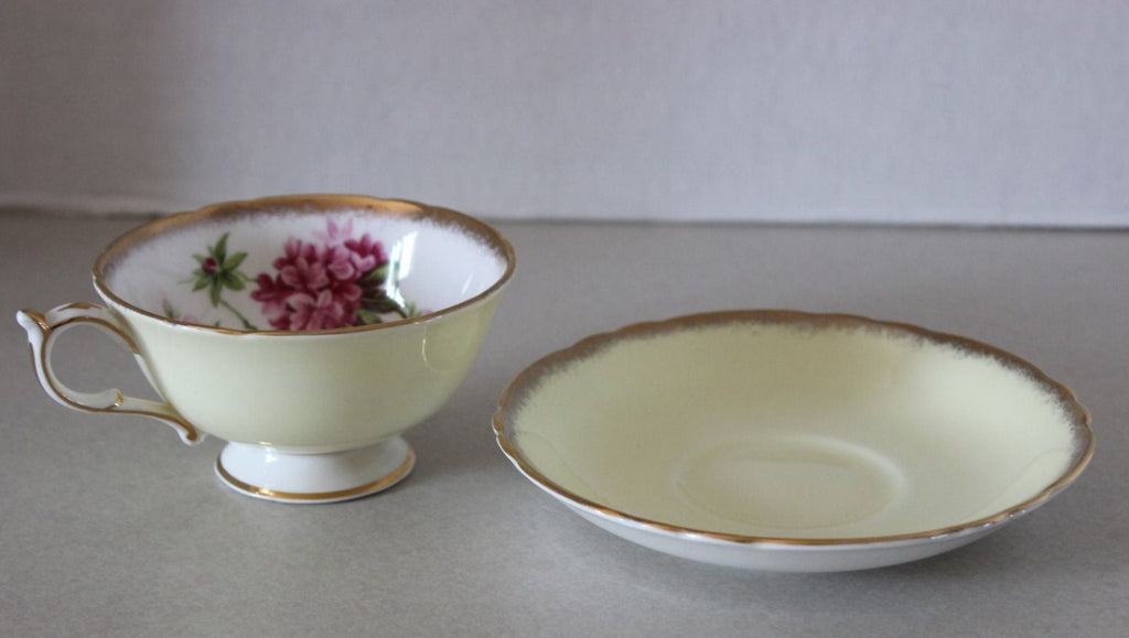 Stunning Paragon Tea Cup and Saucer Sunny Yellow with Lilac & Gold