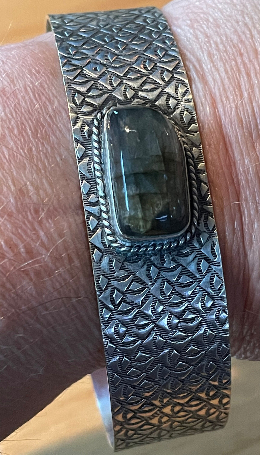 Nice Mens Sterling Silver Laborite Cuff Bracelet