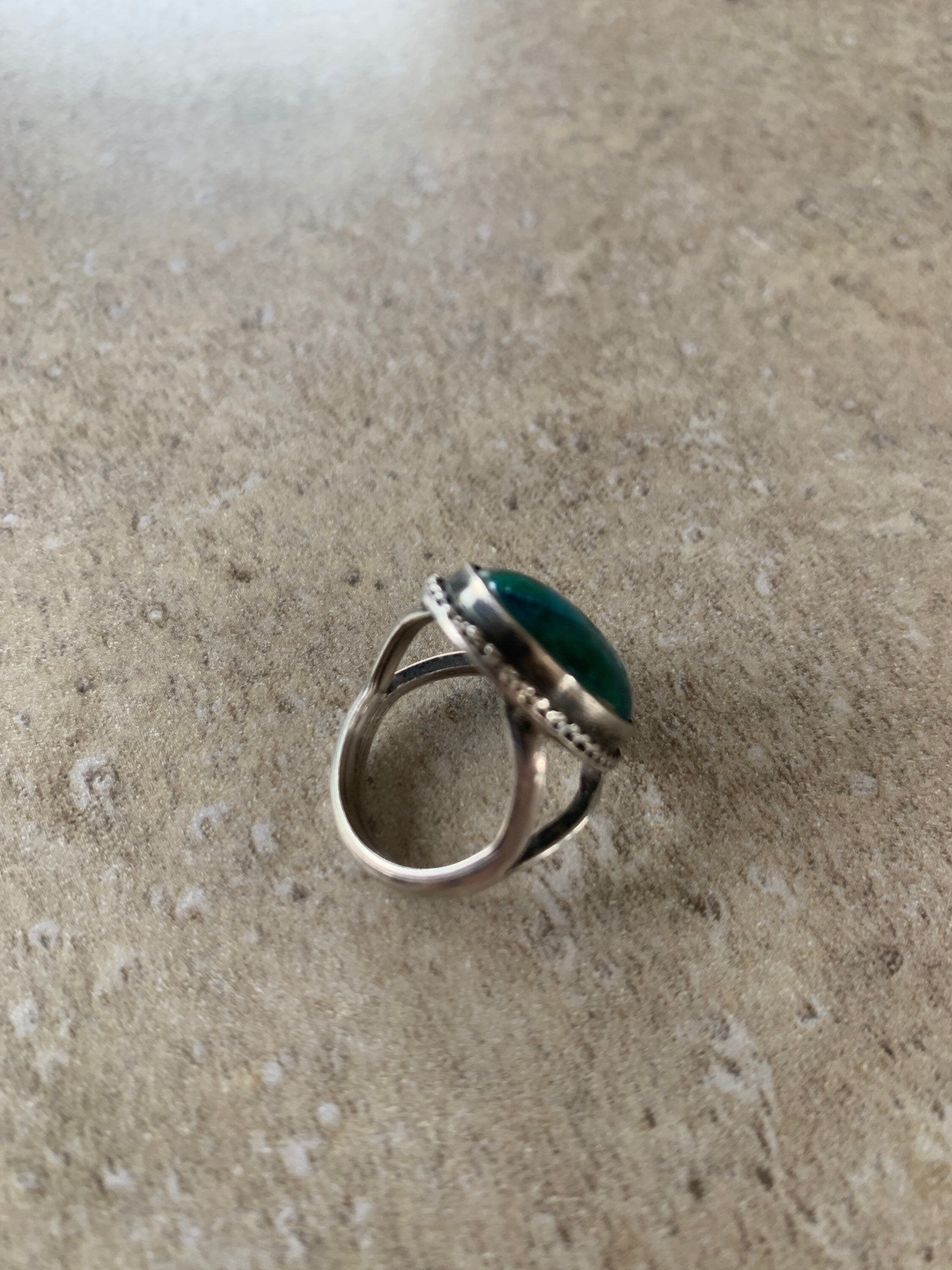 Beautiful Vintage Native American Pawn Silver Blue Green Turquoise Ring Size 6