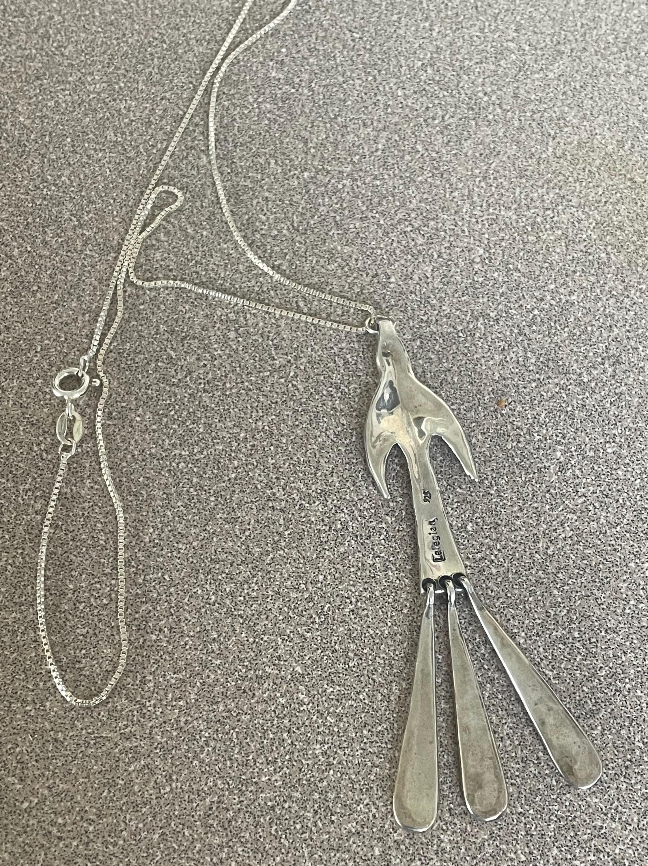 Beautiful Unique Heavy Sterling Silver Artist Signed Modernist Necklace Lelegian