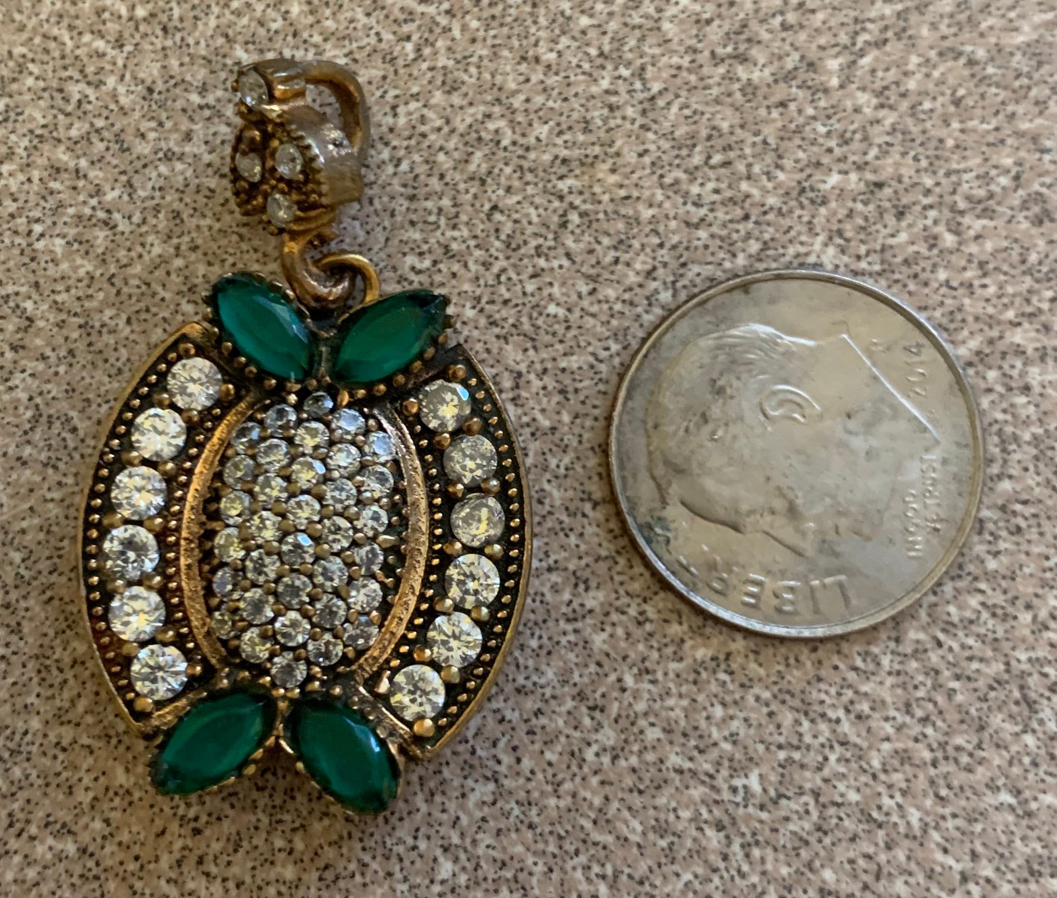 Stunning Emerald and Crystal Sterling Silver Turkish Pendant
