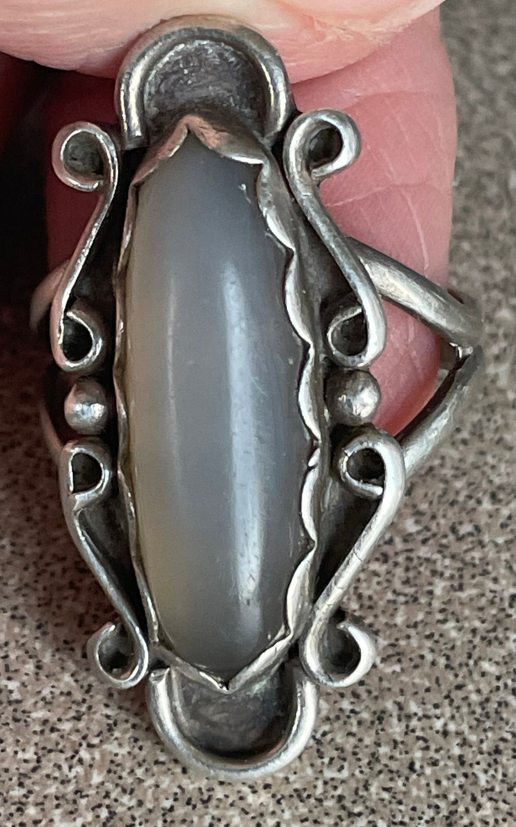 Vintage Antique Moonstone and  Sterling Silver Ring Size 6