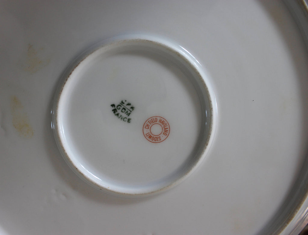 Large Antique Haviland Limoges CFM GDM France Periwinkle and Poppies Serving Dish Gold Trim