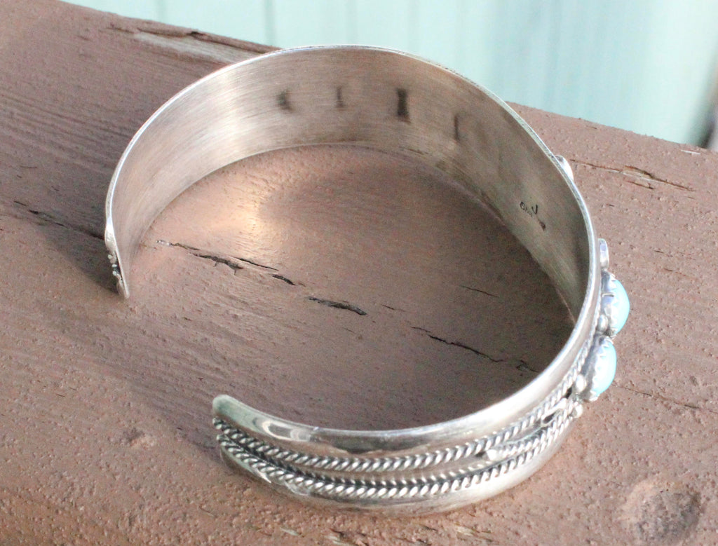 Vintage  Native American Turquoise and Sterling Silver Cuff Bracelet Turquoise Signed "J"