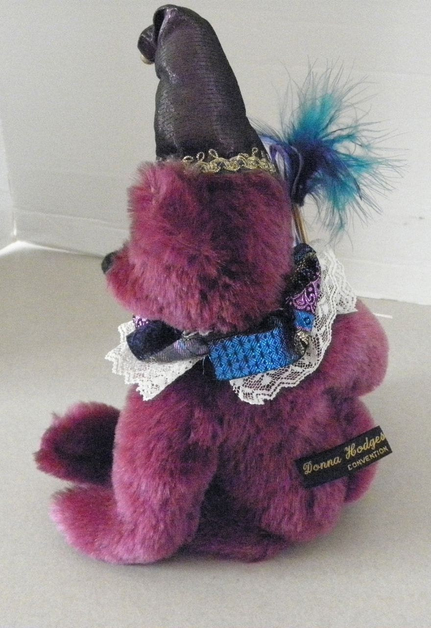 Jointed Fuzzy Jester Red/Burgundy Artist Donna Hodges Mohair Teddy Bear 13"