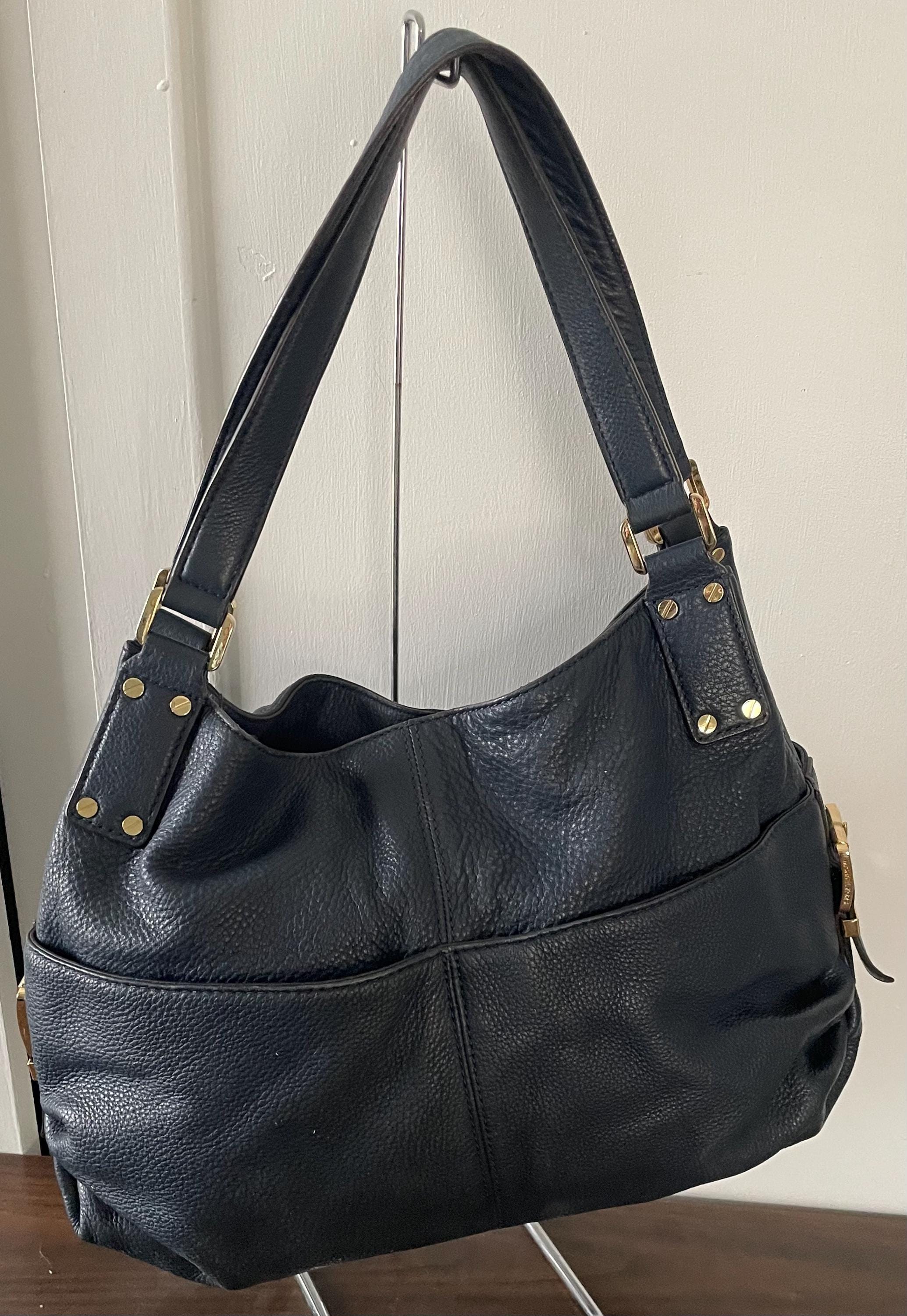 Vintage Genuine Navy Blue Leather Michael Kors Purse Shoulder Bag Double Handle