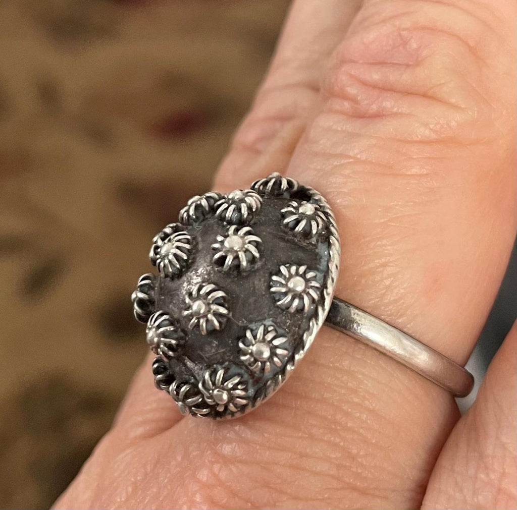 Beautiful Sterling Silver  Unique Artist Stamped Taxco Mexico Ring Size is Adjustable