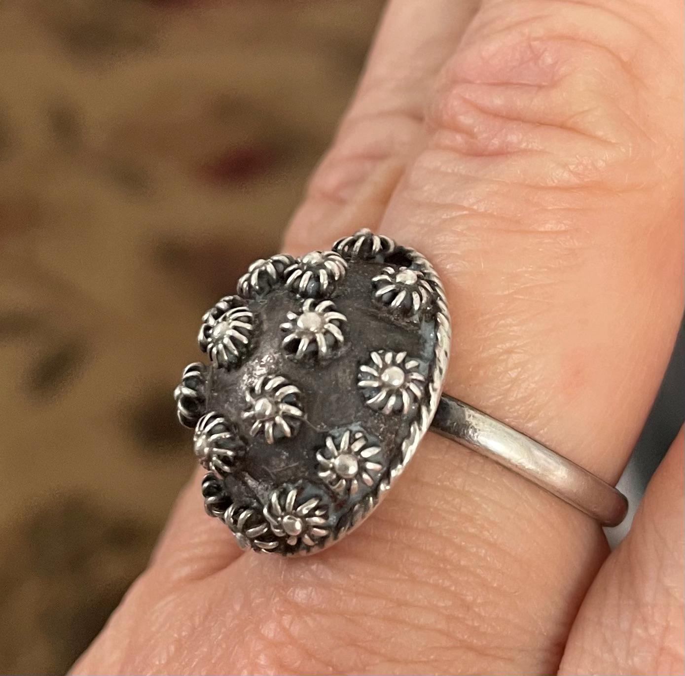 Beautiful Sterling Silver  Unique Artist Stamped Taxco Mexico Ring Size is Adjustable
