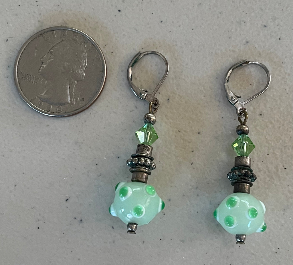 Beautiful Sterling Silver Ruby Green Glass Murano Drop Earrings