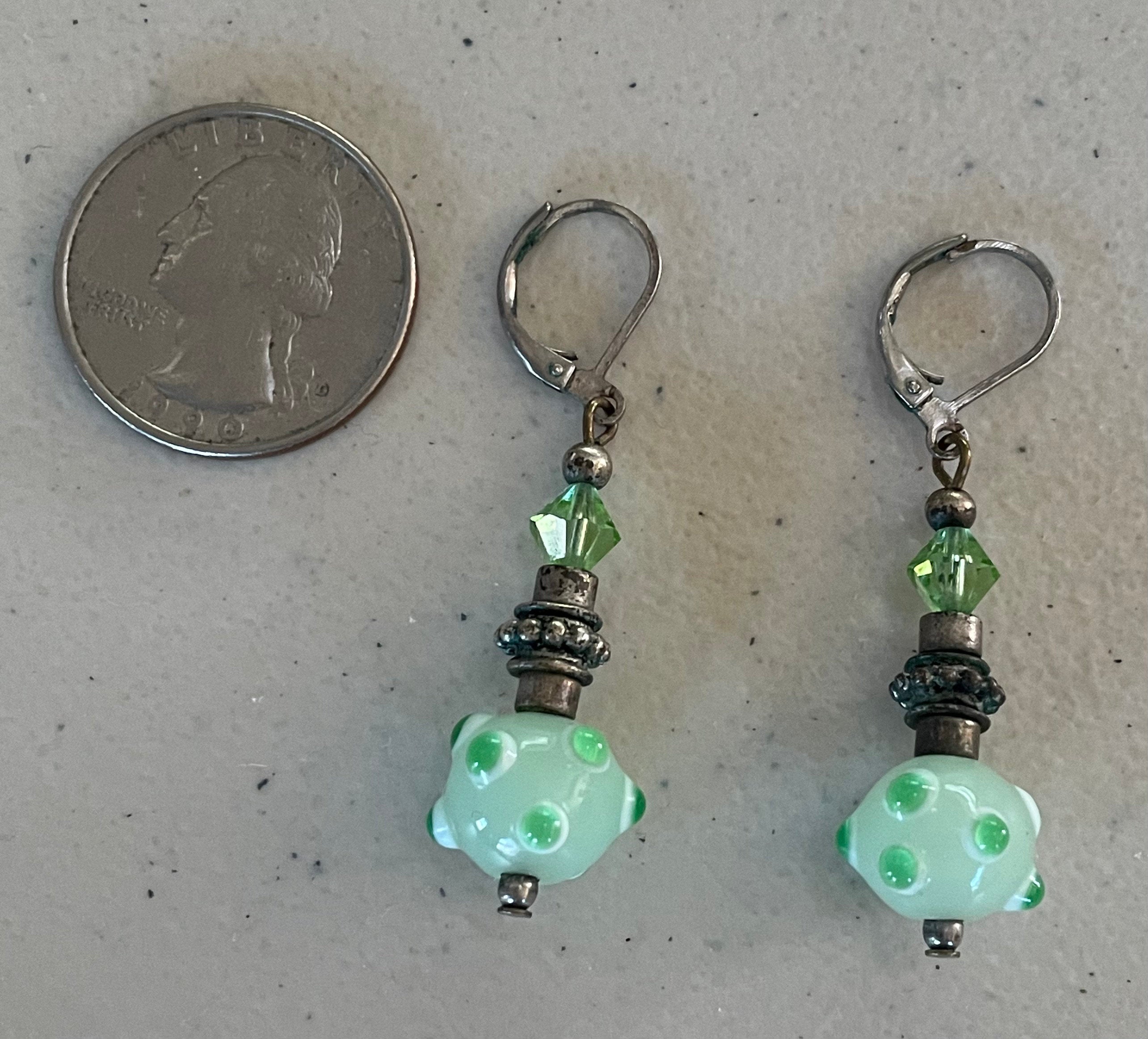 Beautiful Sterling Silver Ruby Green Glass Murano Drop Earrings