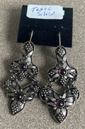 Beautiful Ornate Taxco Mexico Sterling Silver Grape Pattern Ruby Stone Handmade Dangle Earrings