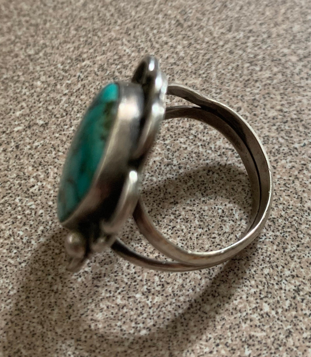 Vintage Native American Indian Turquoise Sterling Silver Ring Artist Signed