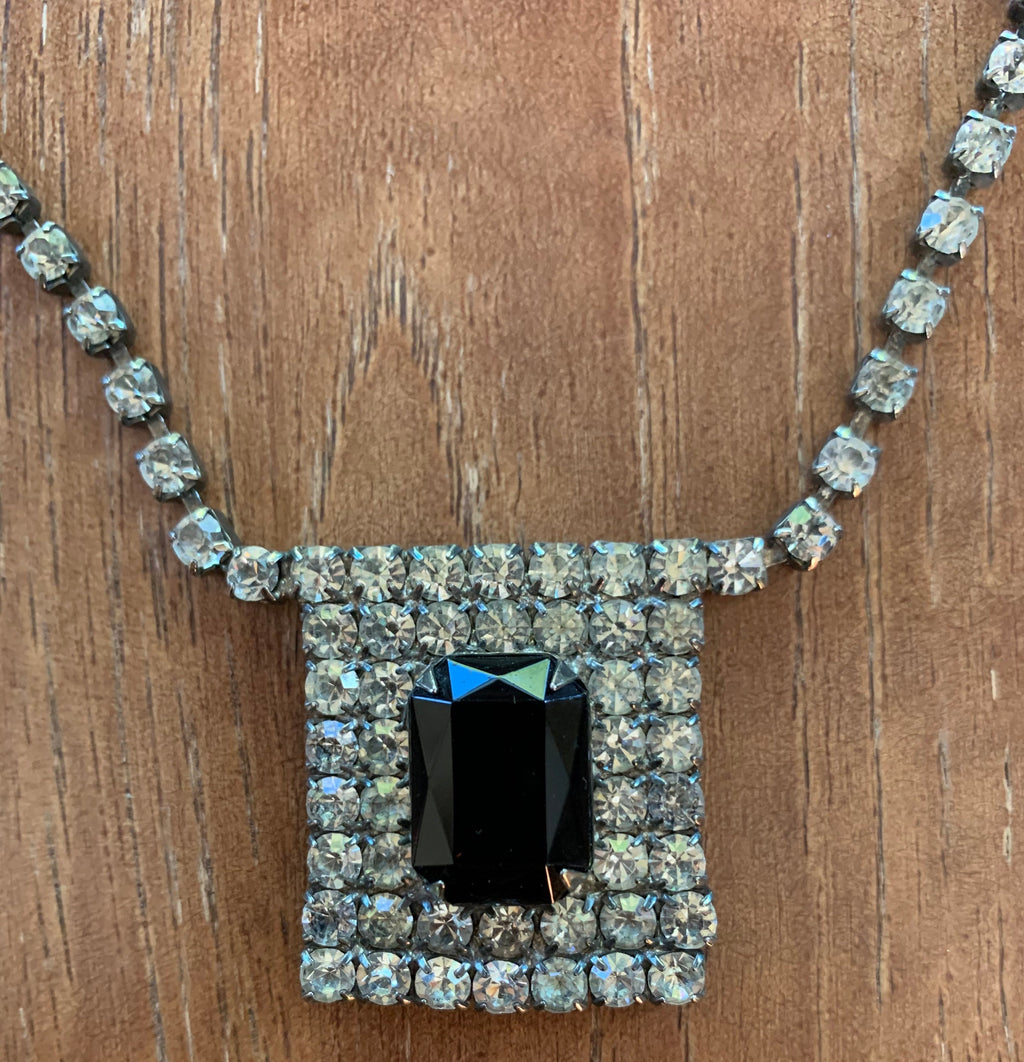 Vintage Art Deco Black and White Rhinestone  Necklace