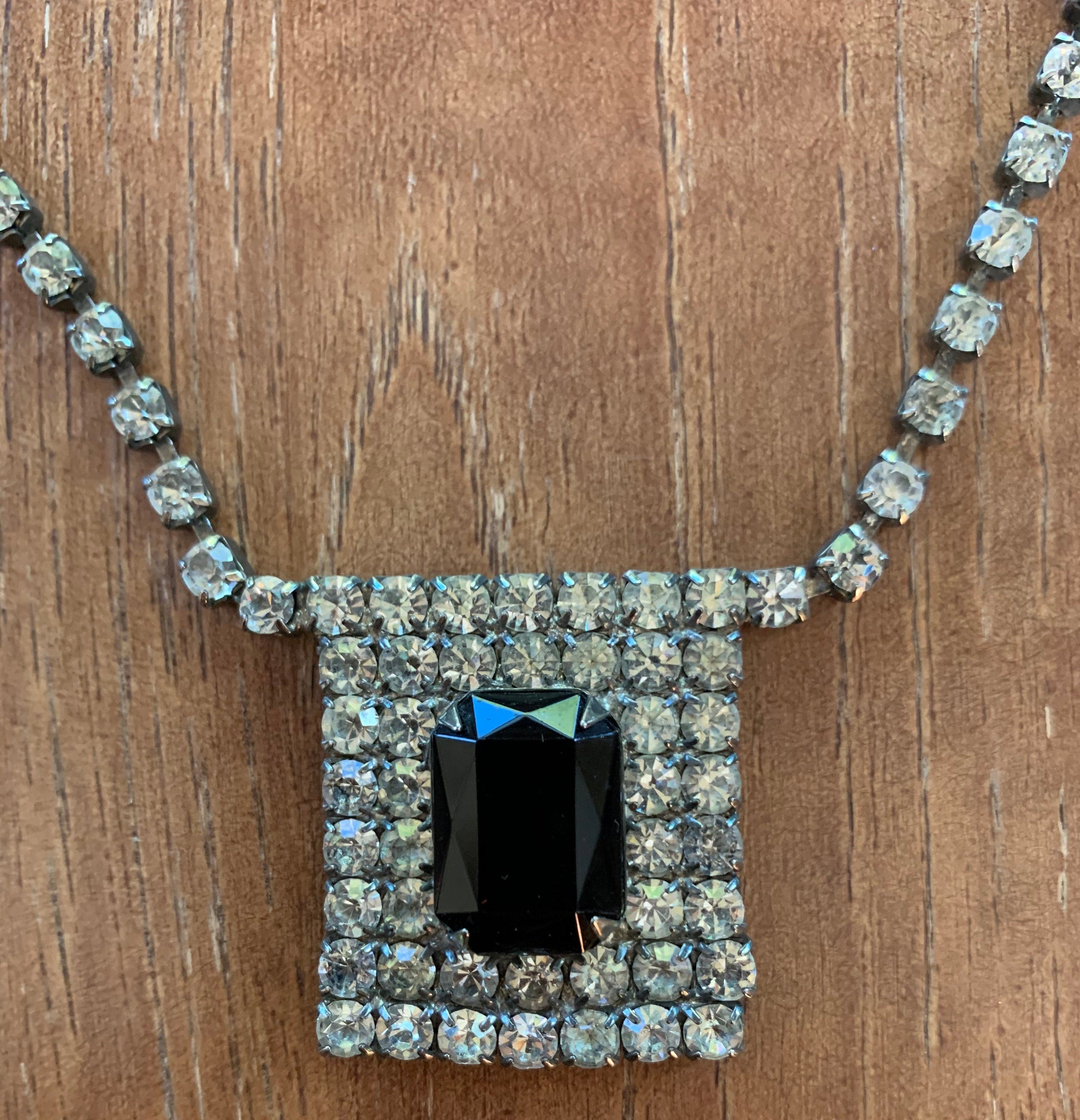 Vintage Art Deco Black and White Rhinestone  Necklace