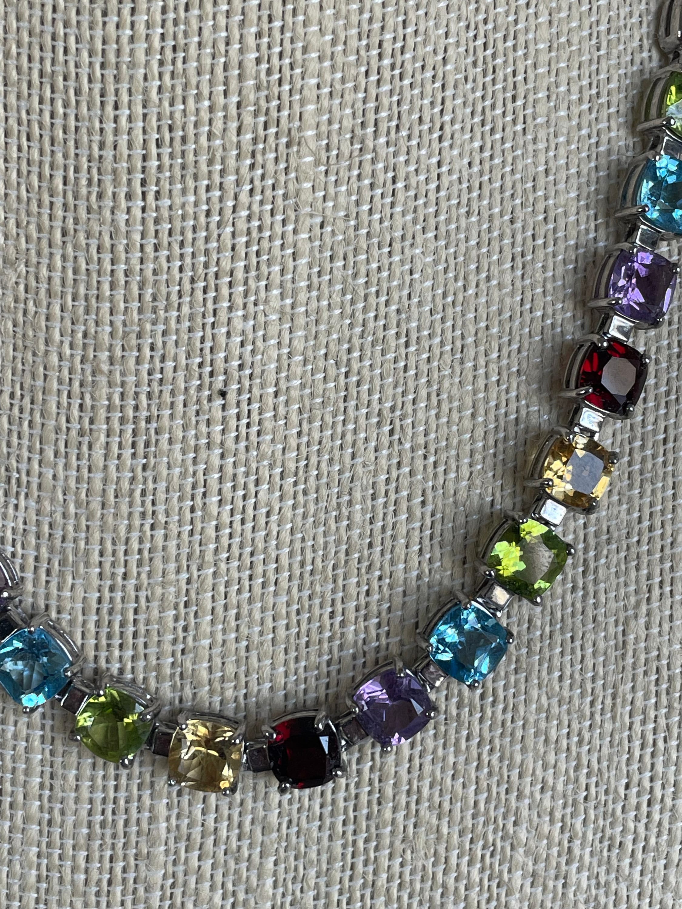 Beautiful Sterling Silver Precious Stones Necklace 1.56 Oz