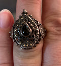 Beautiful Ladies Turkish Sterling Silver Black Onyx and Marcasite Poison Ring size 7
