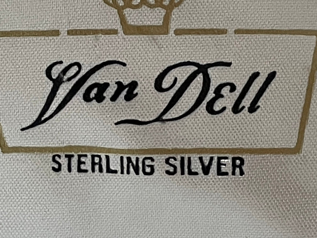 New in Box Vintage Van Dell Sterling Silver Brooch Pin and Earrings Set with Rhinestones