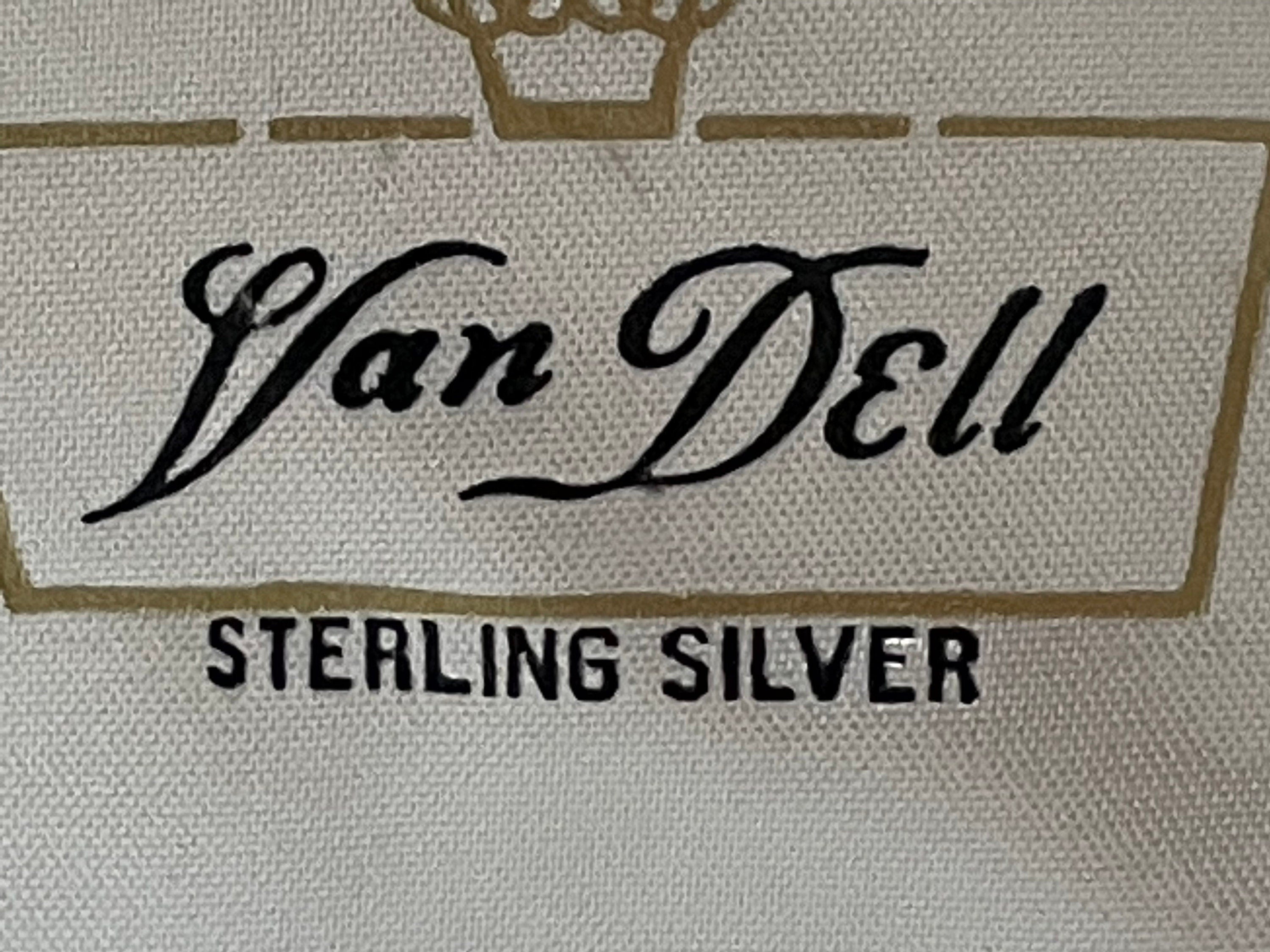 New in Box Vintage Van Dell Sterling Silver Brooch Pin and Earrings Set with Rhinestones