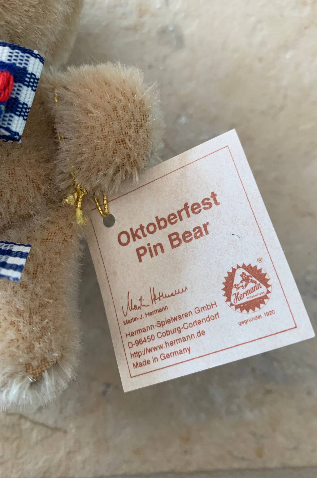 Cute Miniature Vintage Hermann Mohair Octoberfest Teddy Bear Pin Great Holiday Gift