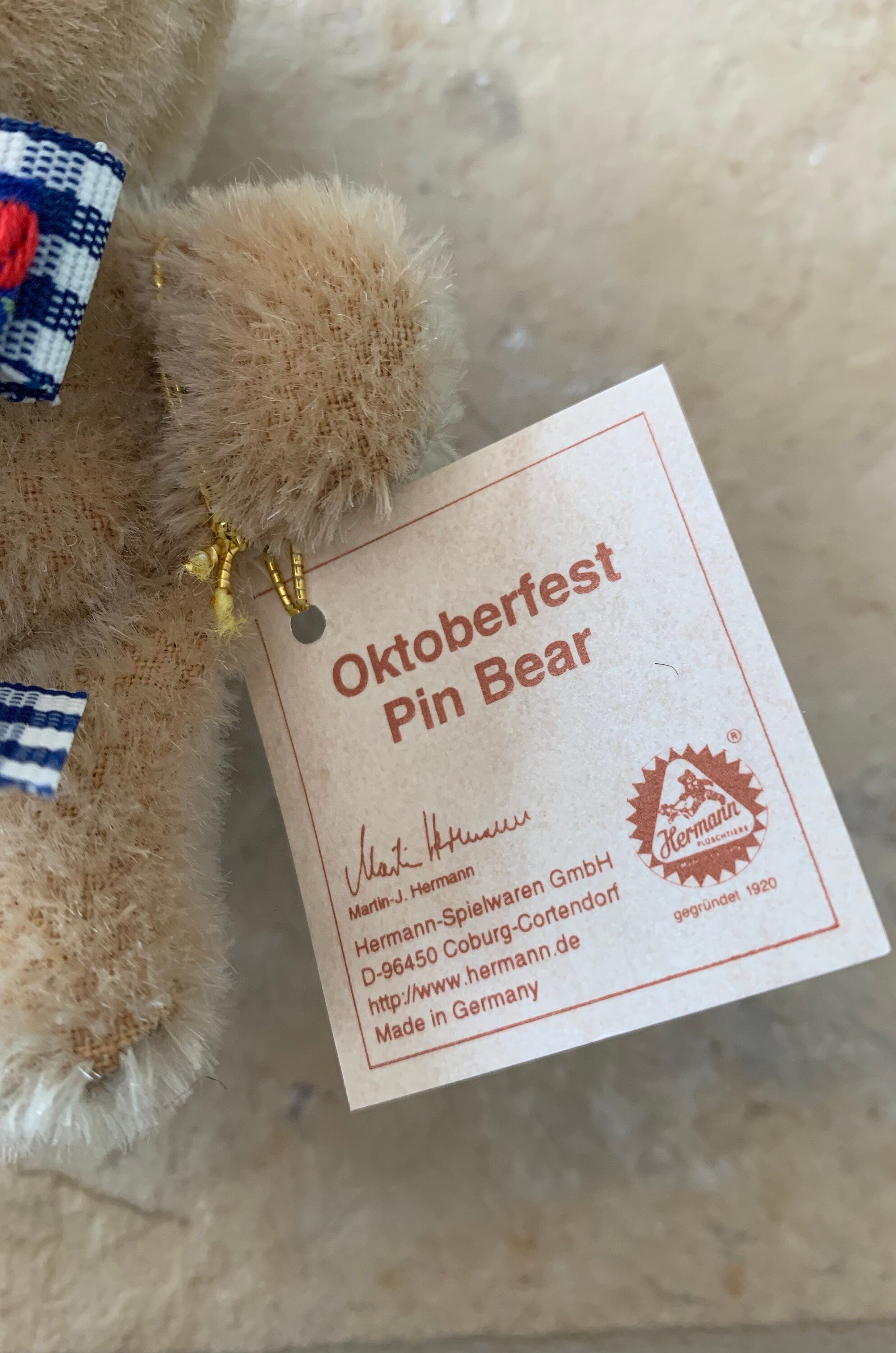Cute Miniature Vintage Hermann Mohair Octoberfest Teddy Bear Pin Great Holiday Gift