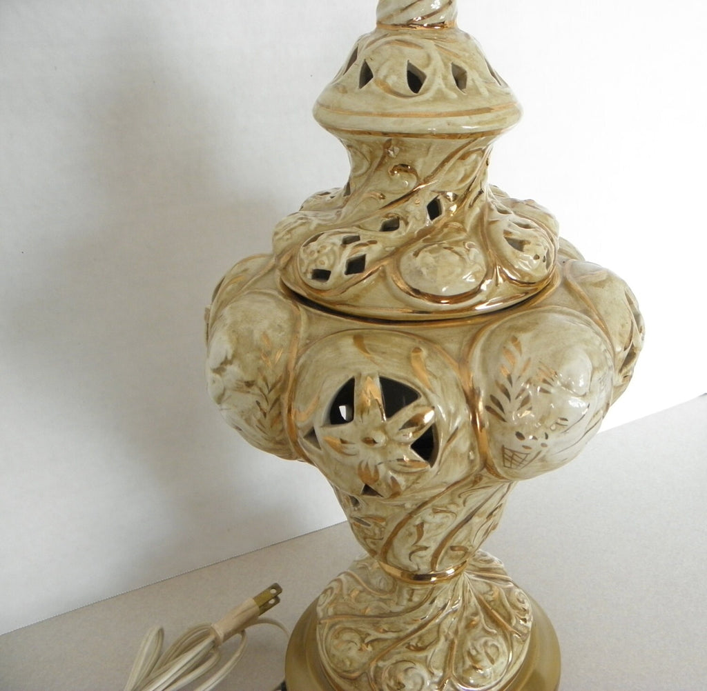 Unique Antique Green & Gold Capodimonte Art Nouveau Ceramic Jar lamp w Cherubs