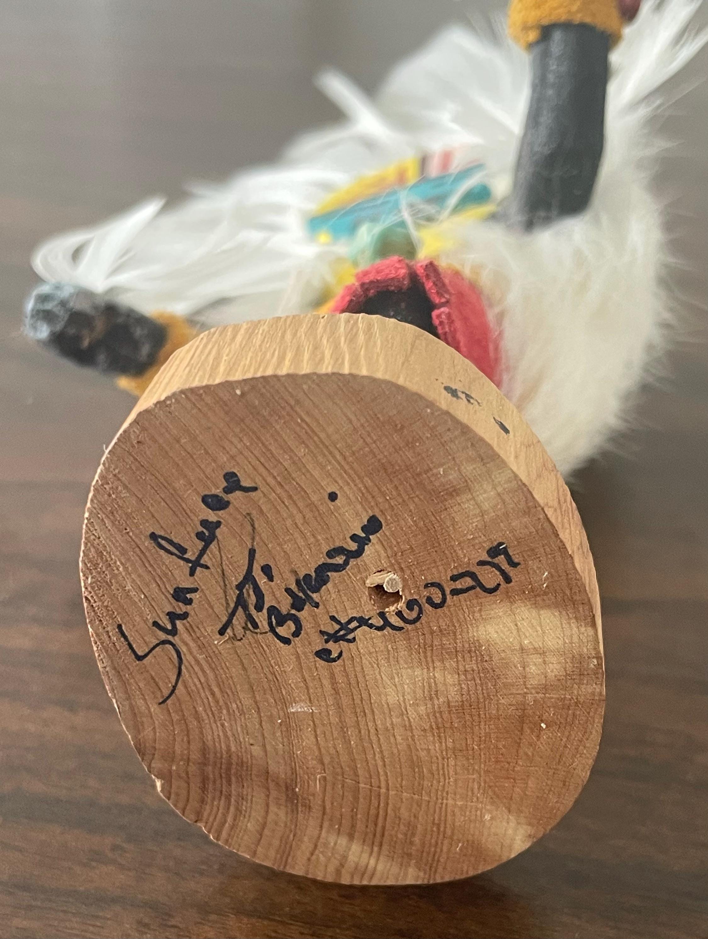Artist Signed Handmade Native American Mini Kachina Doll Hand Painted Turquoise Suede Leather Sunface